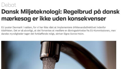 Dansk Miljøteknologi i Altinget om den manglende danske implementering af EU's drikkevandsdirektiv